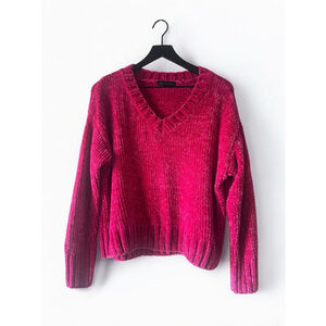 Sanctuary Hot Pink Chenille V-Neck Cozy Sweater XS